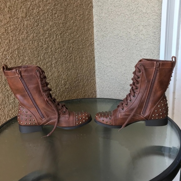 Report Bismark Brown Studded Lace Up Combat Boots - Picture 4 of 10